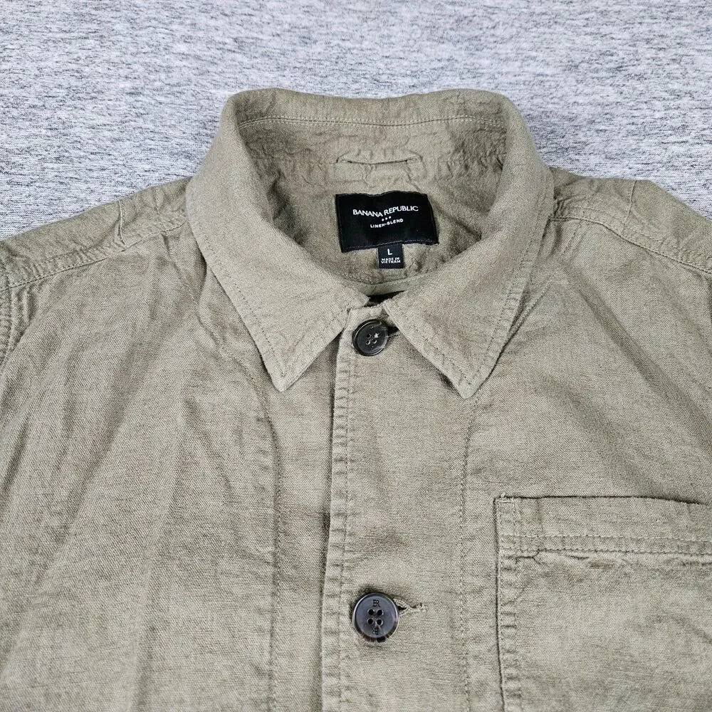 Banana Republic Linen Blend Chore Jacket Men's Large Olive Green Workwear